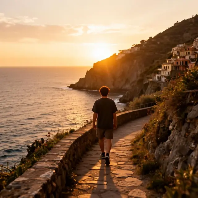 Cliffside coast path on an Amalfi Coast trail in Italy